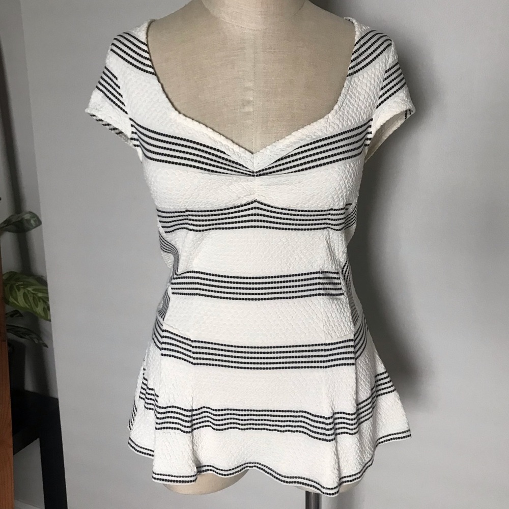 Anthropologie Post Mark off white with black stripes top size M.
